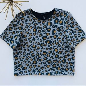 H&M Leopard Print Boxy Short Sleeve Top sz Small